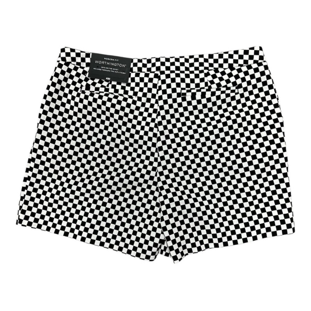 Worthington Modern Fit Black + White Checkered Shorts - Picture 2 of 8